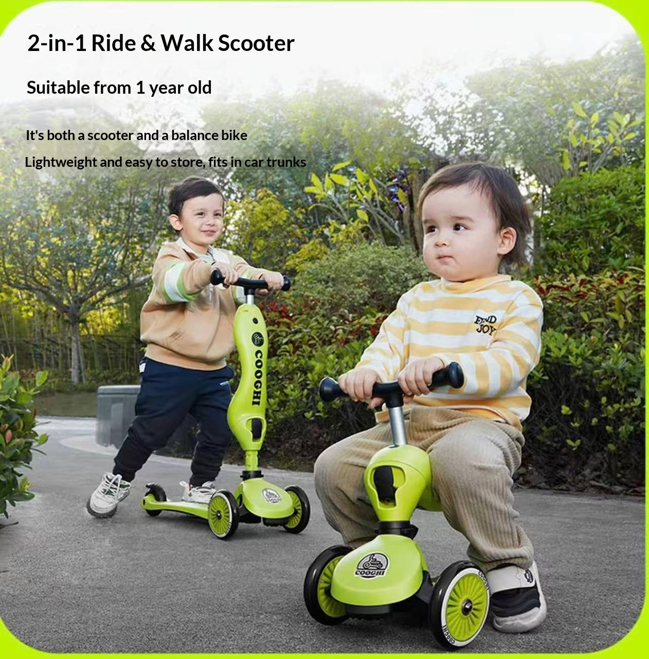Coochi 2-in-1 Convertible Balance Bike and Scooter, Suitable for Children 1–6 Years