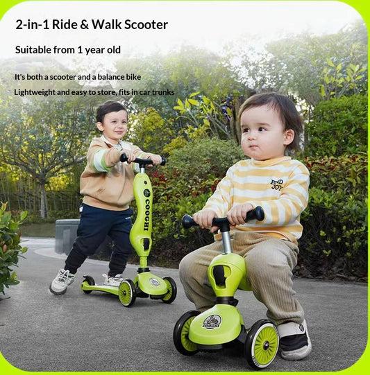 Coochi 2-in-1 Convertible Balance Bike and Scooter, Suitable for Children 1–6 Years